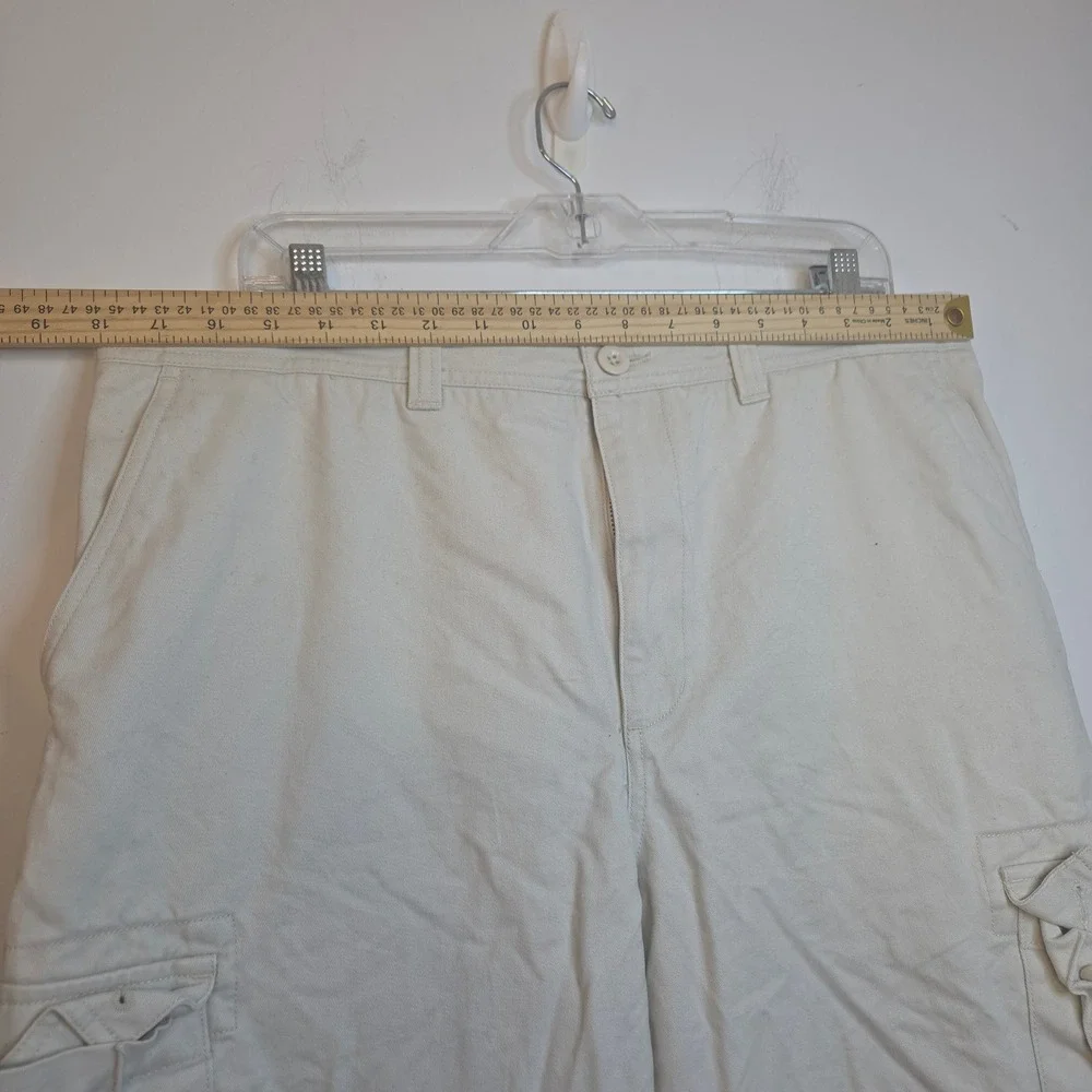 Lands End Mens 38x30 Cargo Pant Cream Cotton Straight Leg Outdoor Casual Trouser